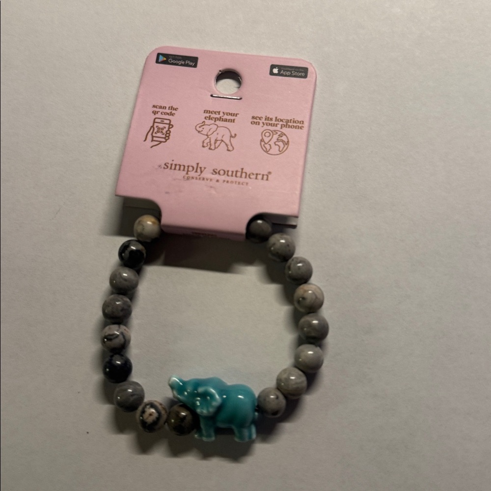 Simply Southern Tracker Elephant Bracelet Blue & Gray Beaded - Brand New
